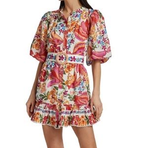 NWT Farm Rio Farmrio spring bananas yellow pink mini dress xs 0 farmrio